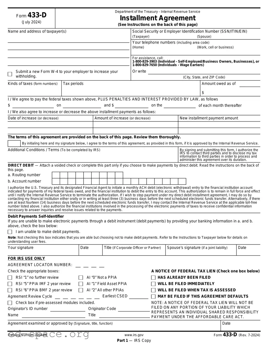 Blank IRS 433-D PDF Form