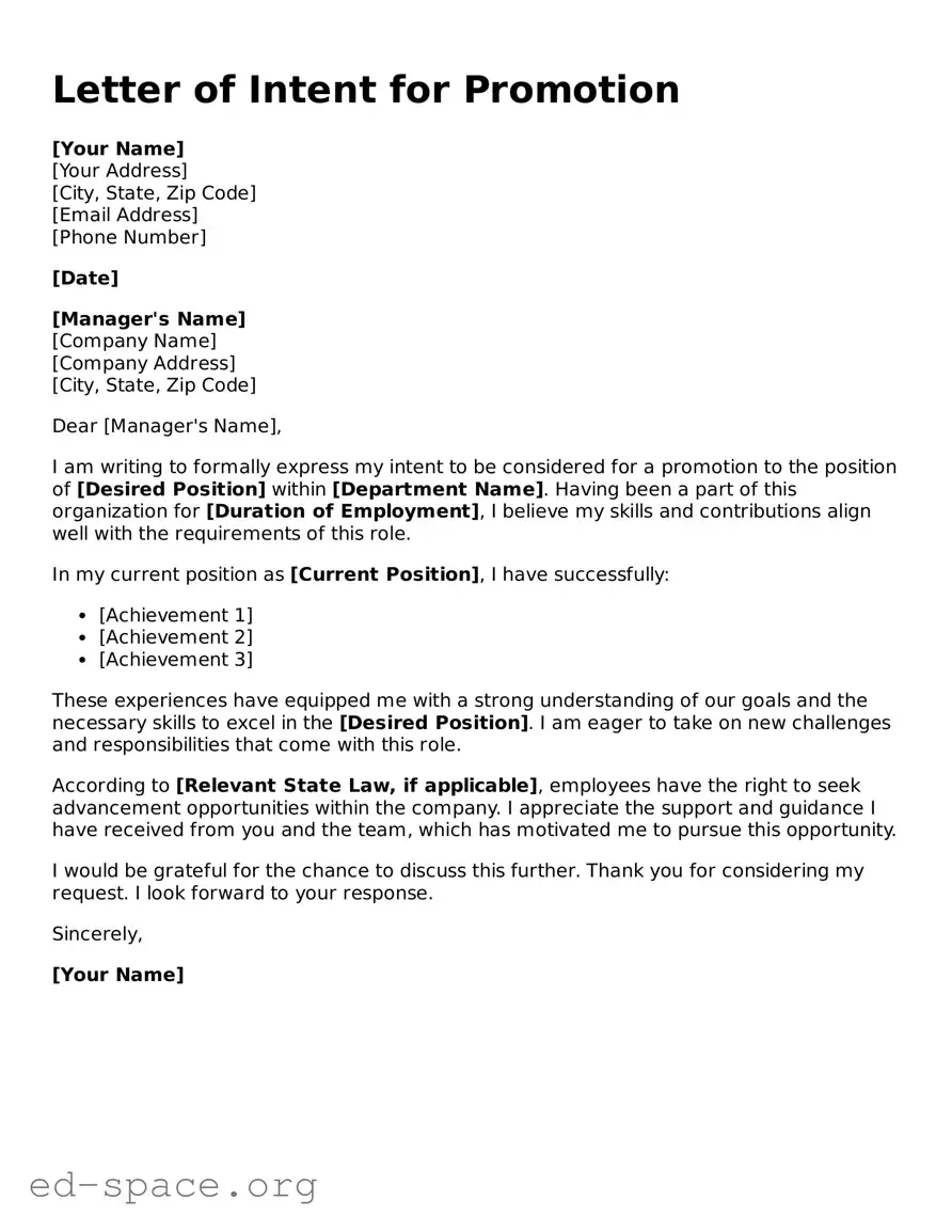 Fillable Letter of Intent for Promotion Template