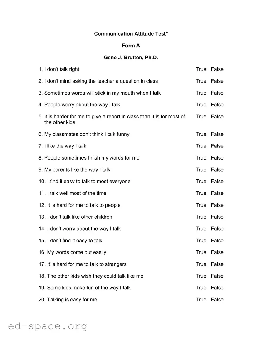 Blank Communication Attitude Test A PDF Form