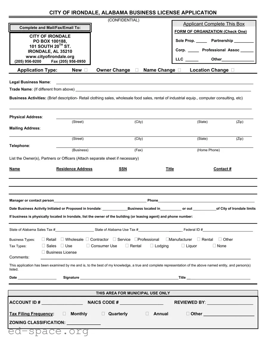 Blank Alabama Business License Application PDF Form