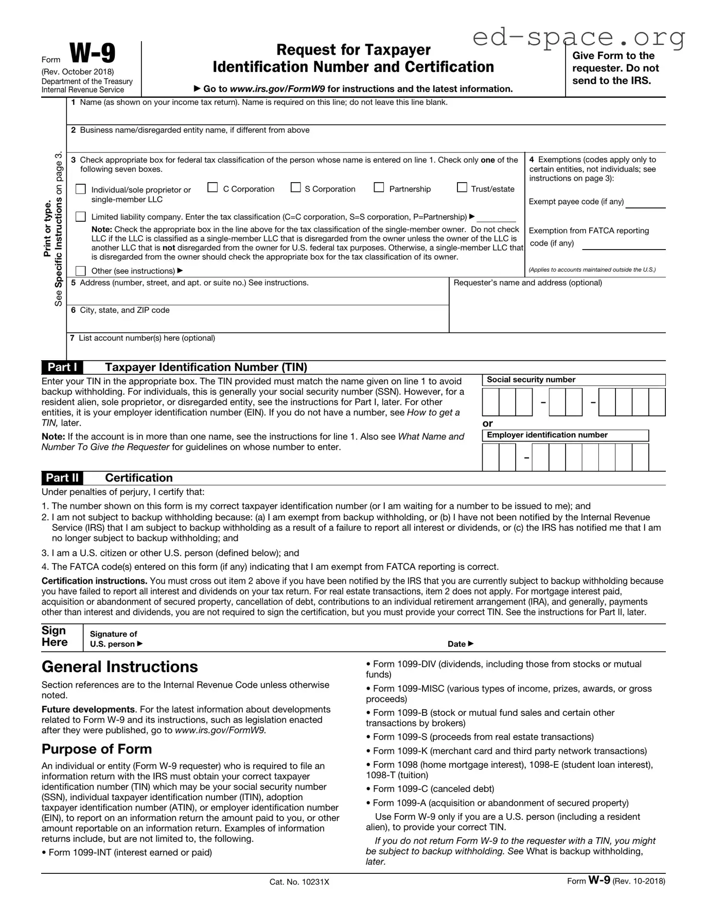 Blank IRS W-9 PDF Form