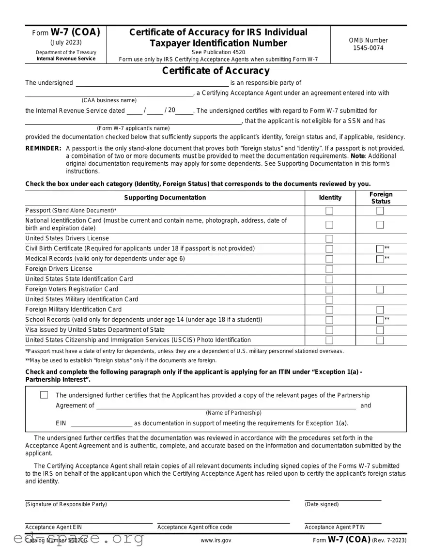 Blank IRS W-7 (COA) PDF Form