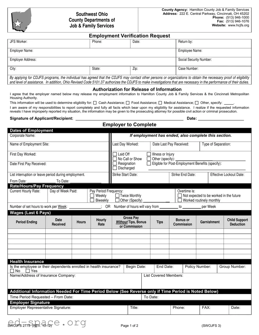 Blank Job And Family Services Hamilton Ohio PDF Form