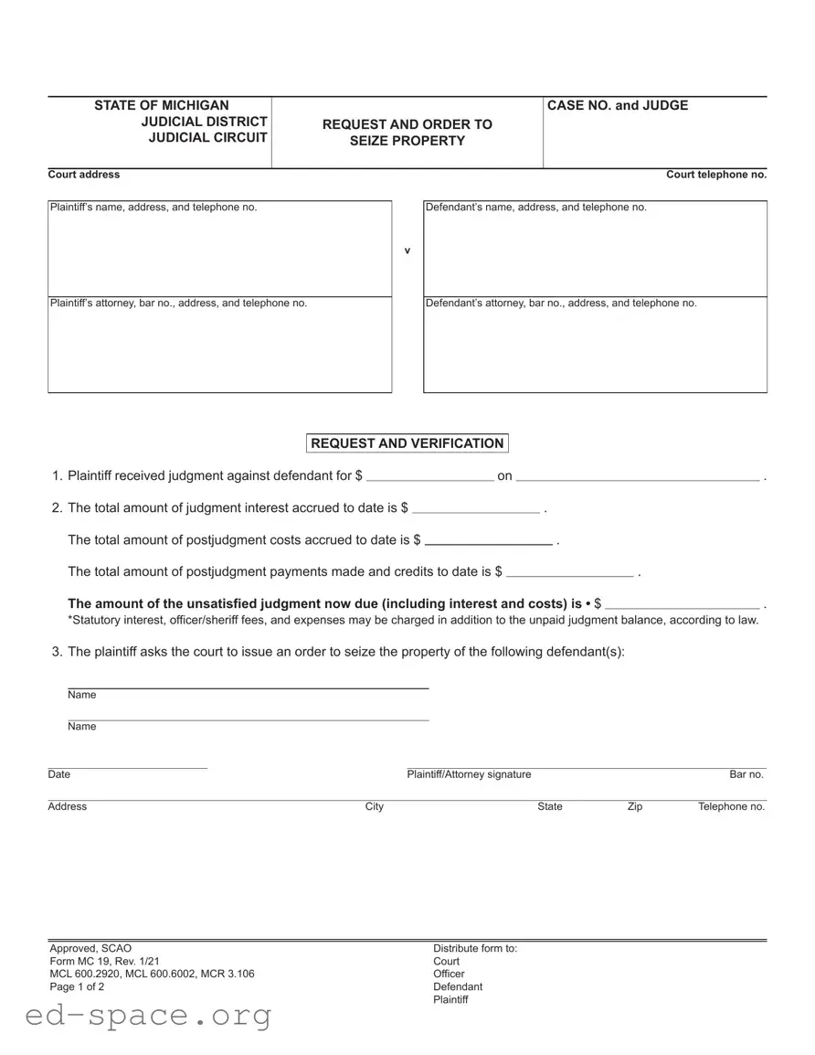 Blank Michigan Mc 19 PDF Form