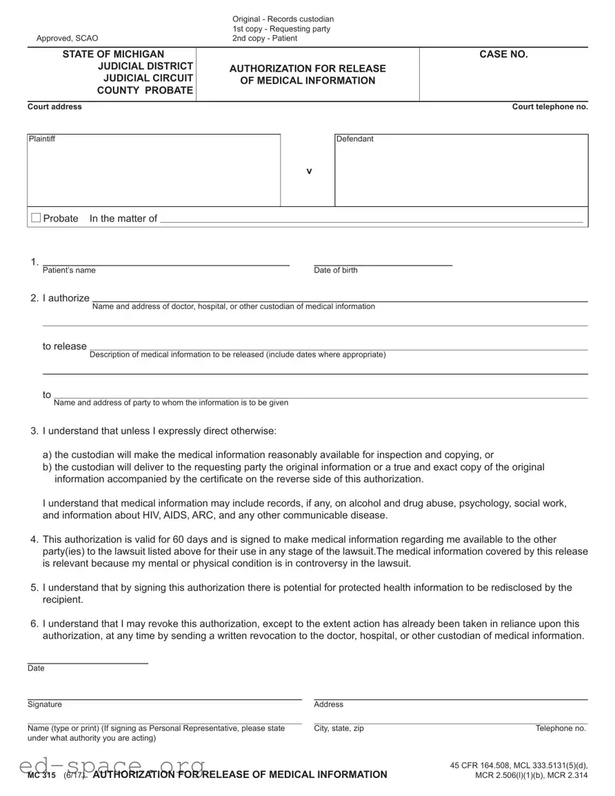 Blank Michigan Mc 315 PDF Form