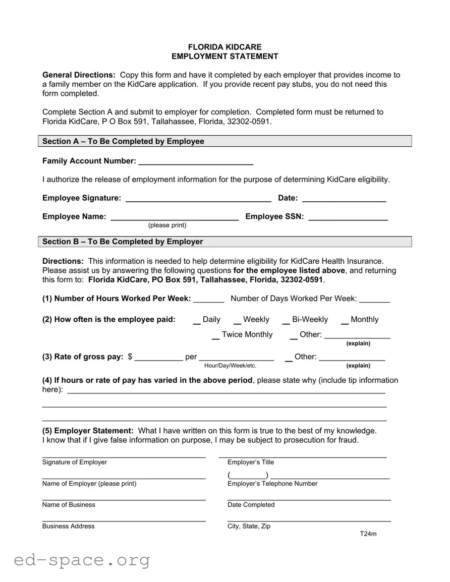 Blank Florida Kidcare PDF Form
