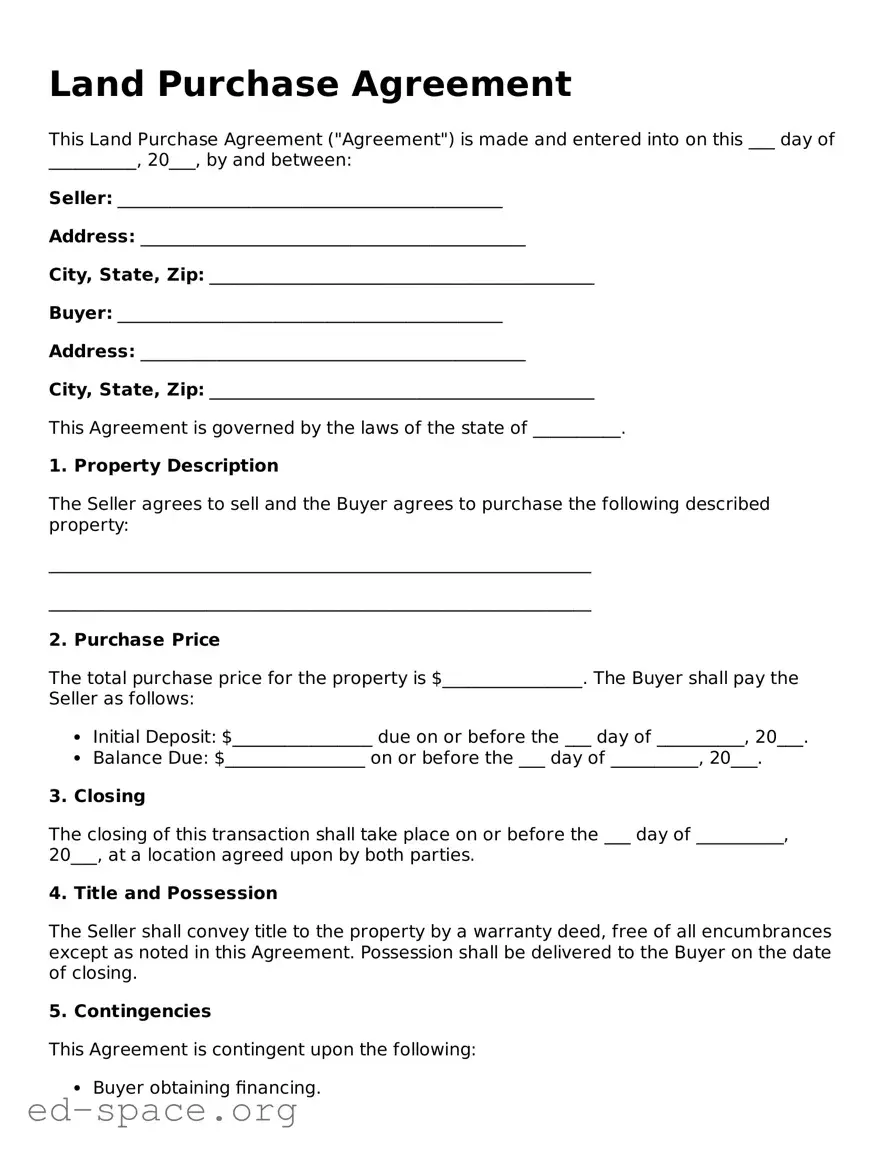 Fillable Land Purchase Agreement Template