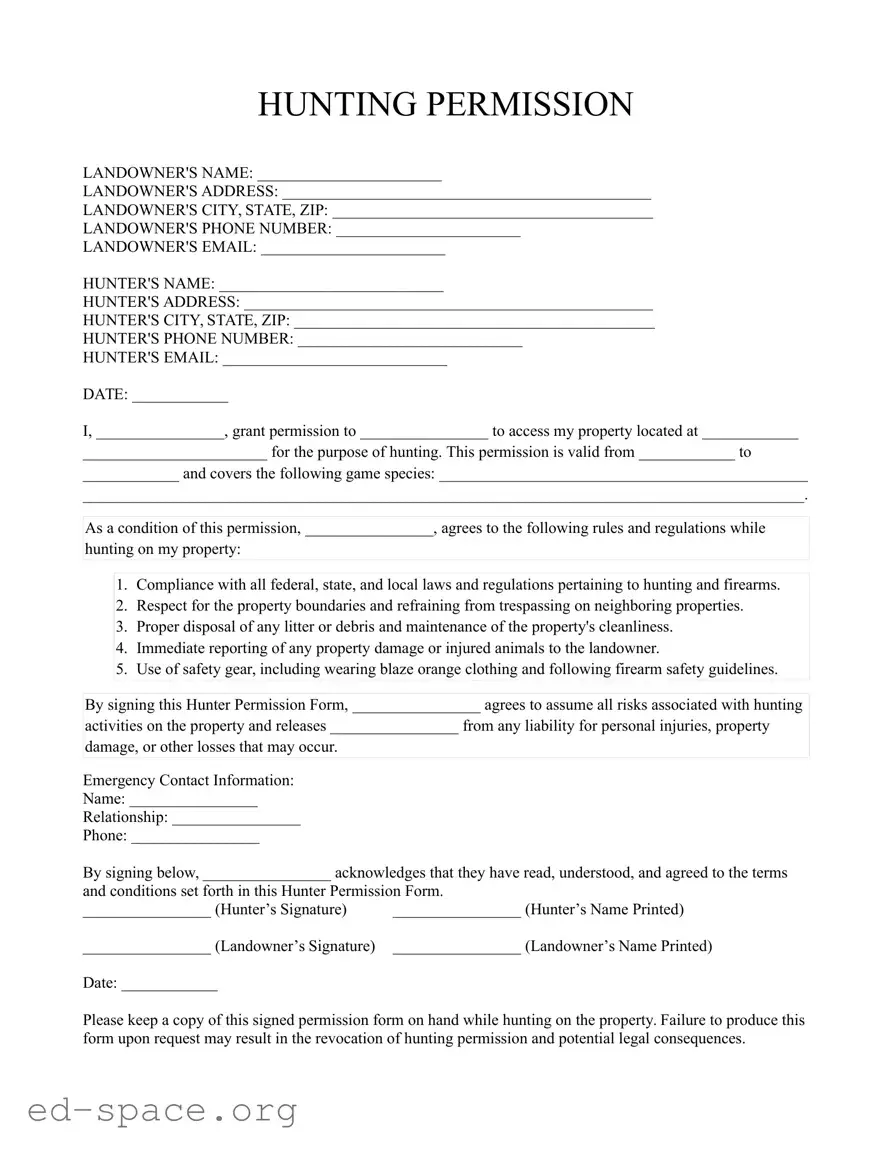 Blank Hunter Permission PDF Form