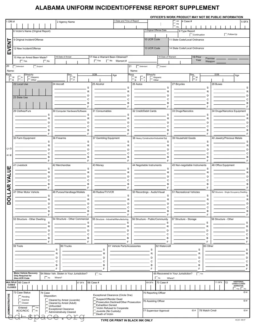 Blank Alabama Uniform Incident Report PDF Form