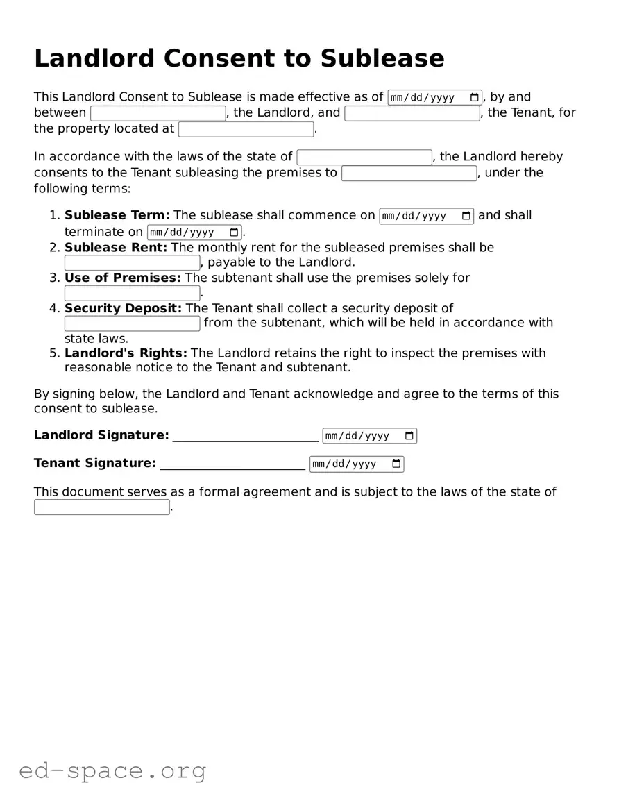 Fillable Landlord Consent to Sublease Template