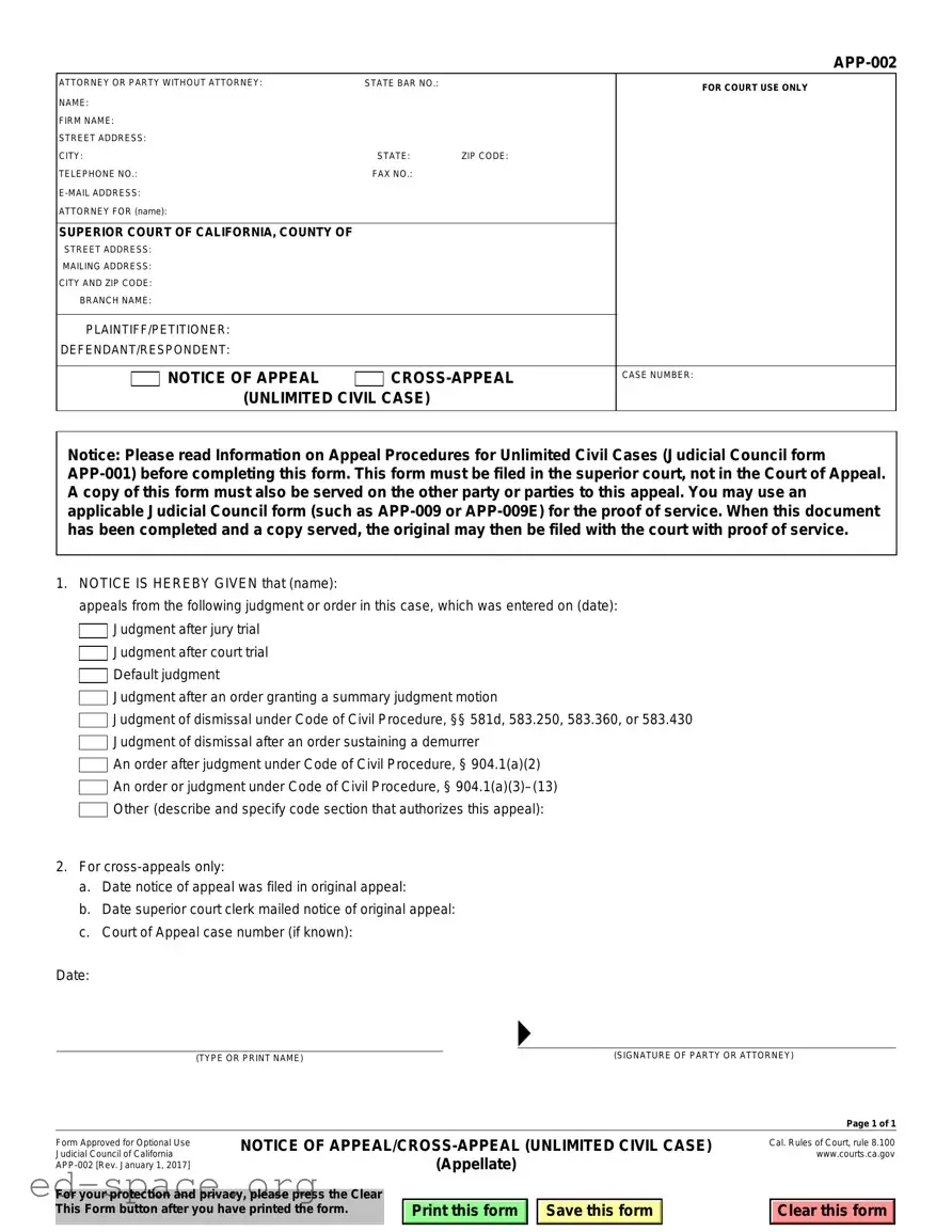 Blank California Notice App 002 PDF Form