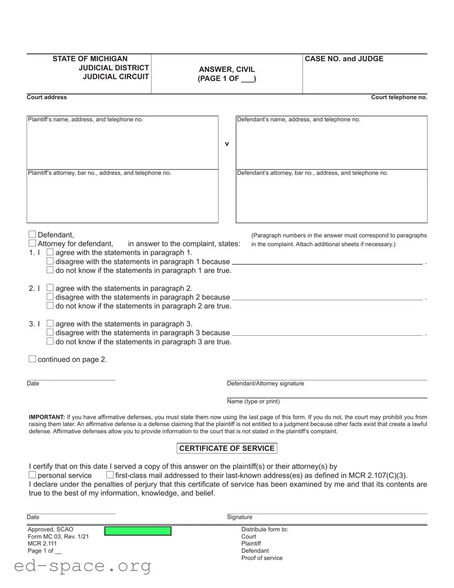 Blank Michigan Civil PDF Form