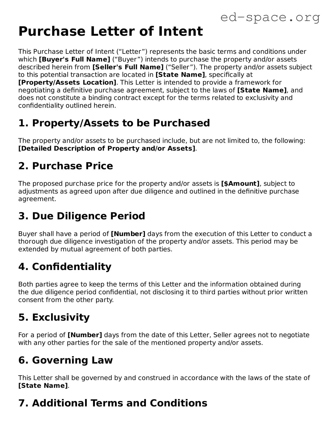 Fillable Purchase Letter of Intent Template