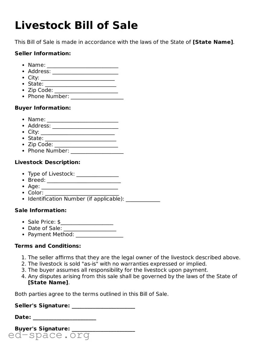 Fillable Livestock Bill of Sale Template