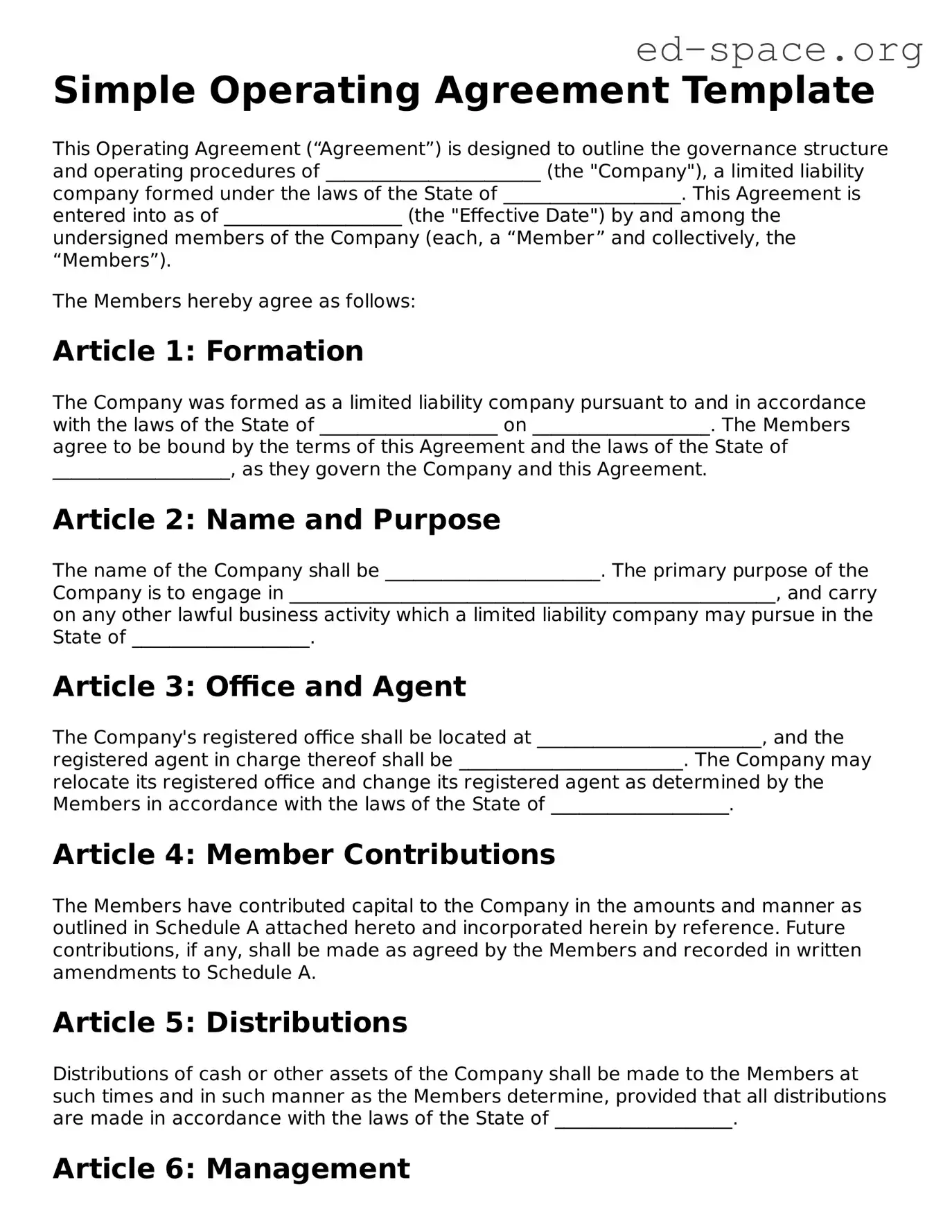 Fillable Operating Agreement Template