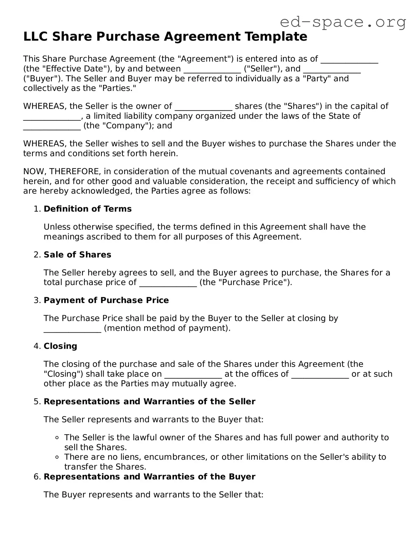 Fillable LLC Share Purchase Agreement Template