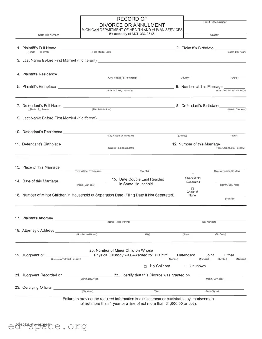Blank Michigan Dch 0838 PDF Form