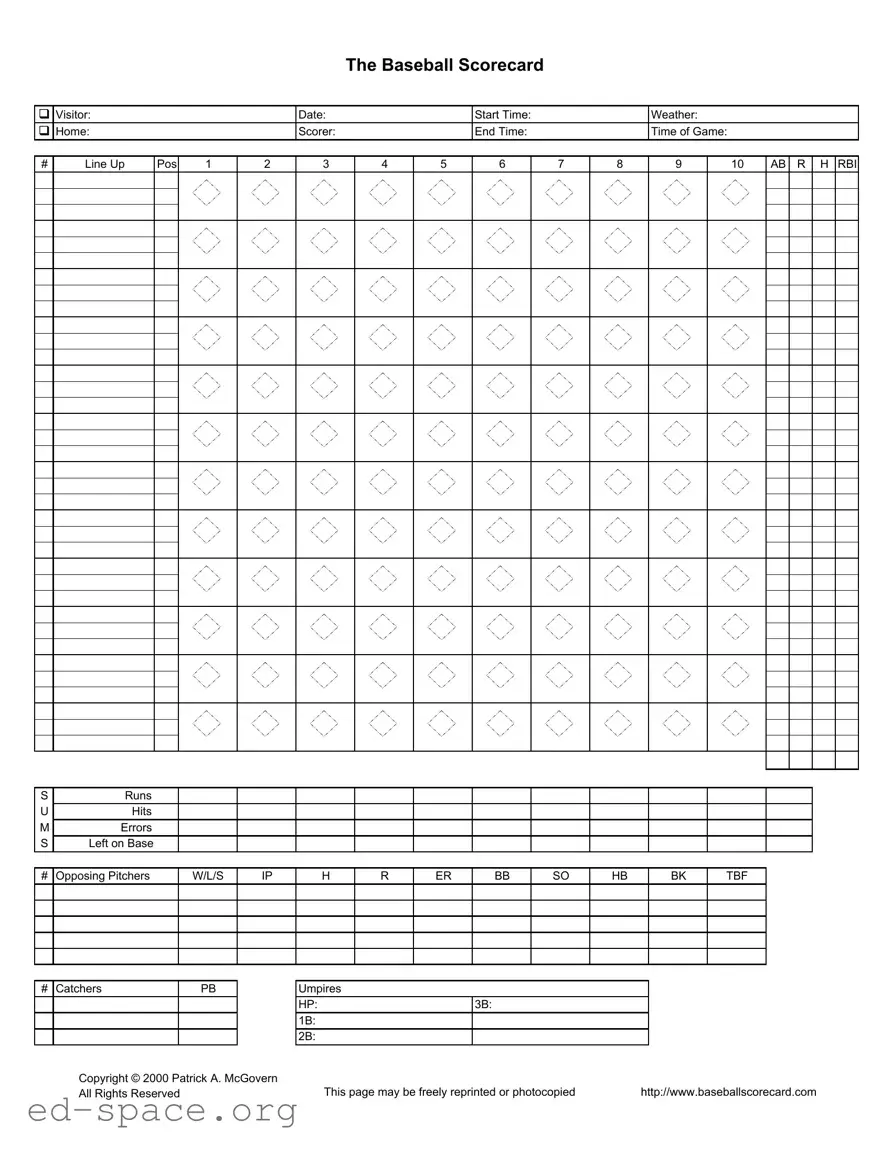 Blank Baseball Scorecard PDF Form