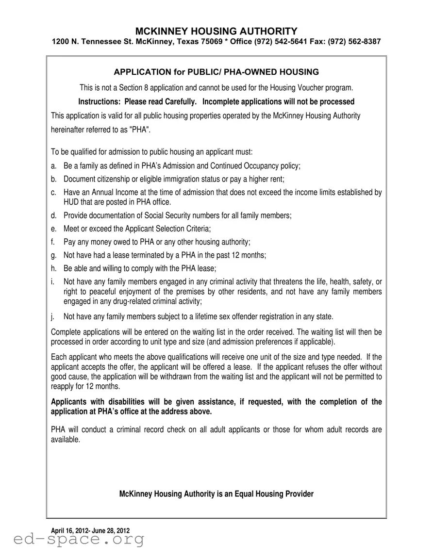 Blank Housing Authority Of Mckinney Texas PDF Form