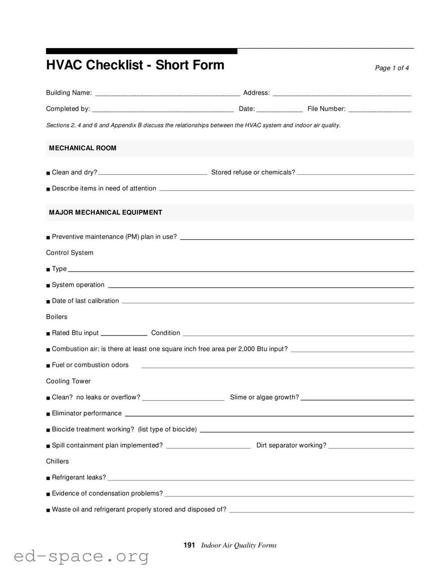 Blank Hvac Inspection Checklist PDF Form