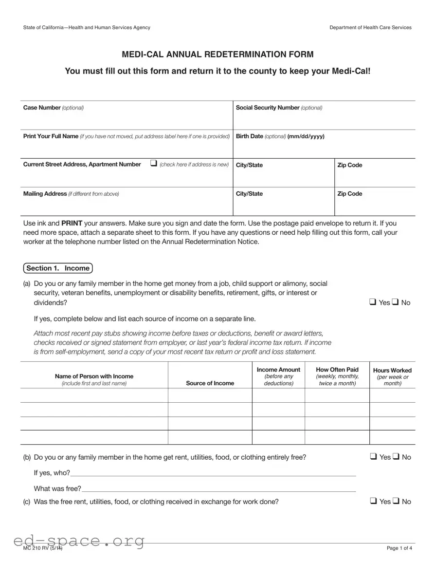 Blank Medi Cal Redetermination PDF Form