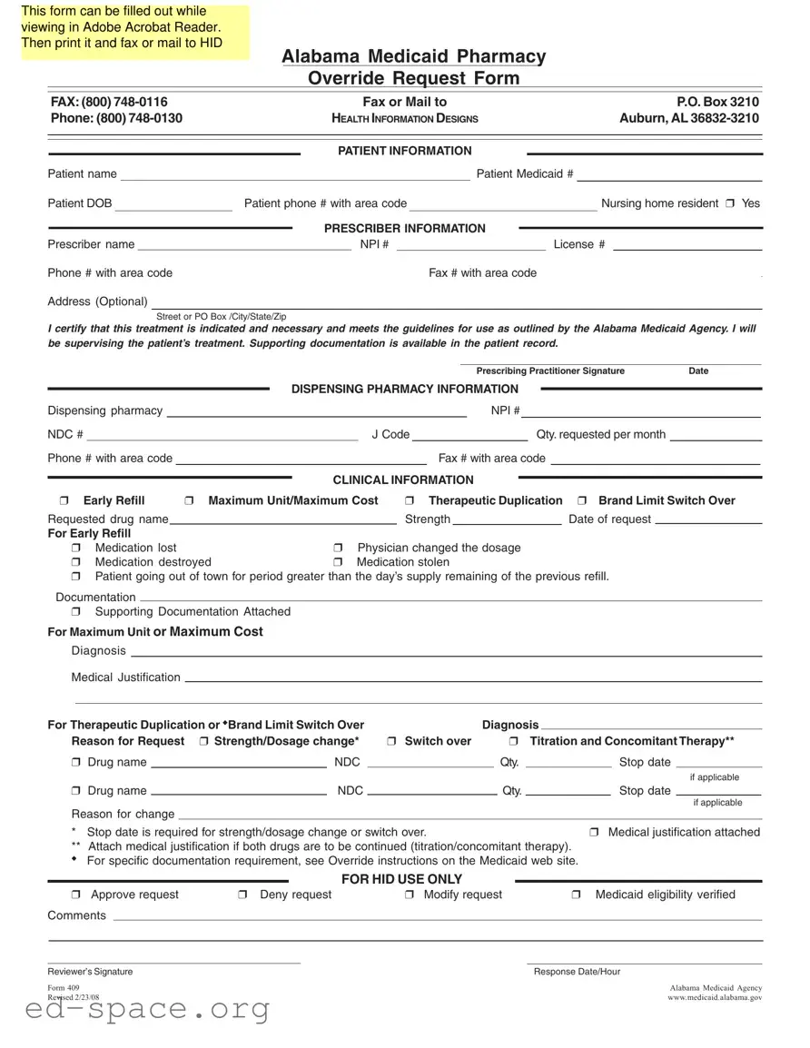 Blank Alabama 409 PDF Form
