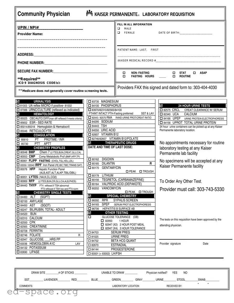 Blank Lab Requisition PDF Form
