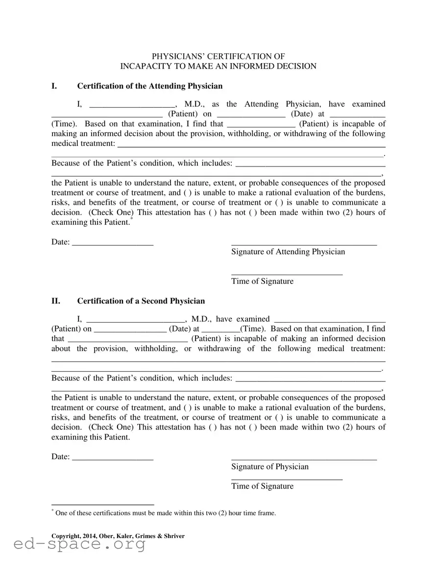 Blank Certification Of Incapacity PDF Form