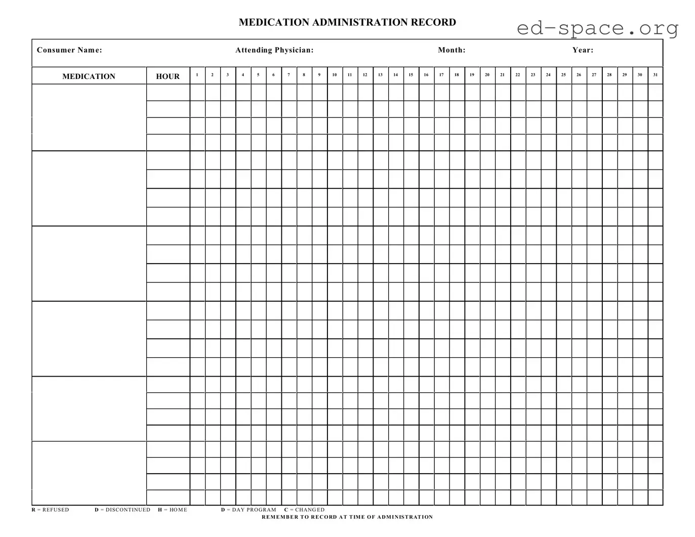 Blank Medication Administration Record Sheet PDF Form