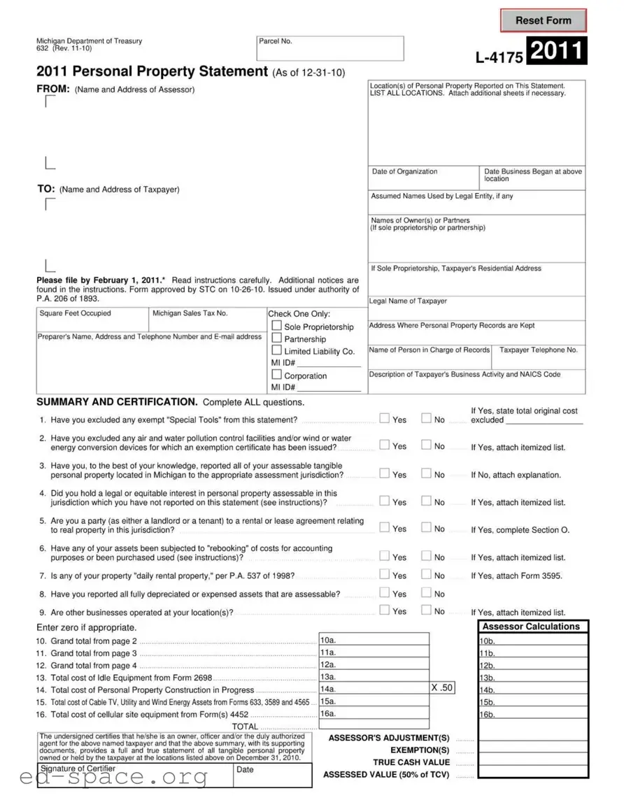 Blank Michigan 632 PDF Form