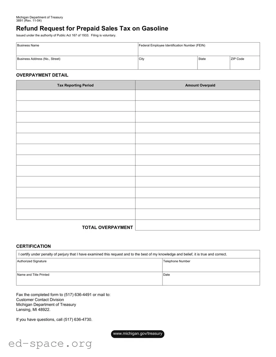 Blank Michigan 3891 PDF Form
