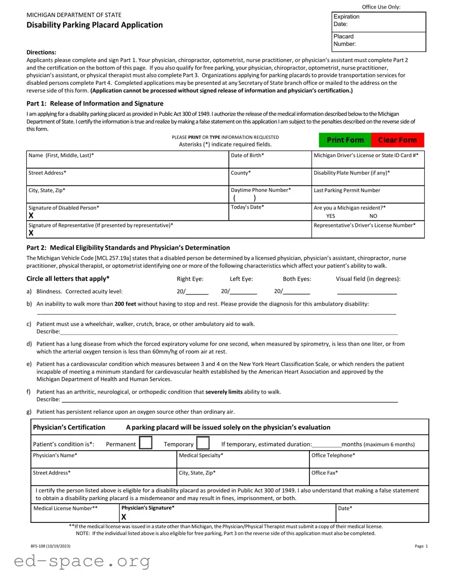 Blank Bfs 108 Michigan PDF Form