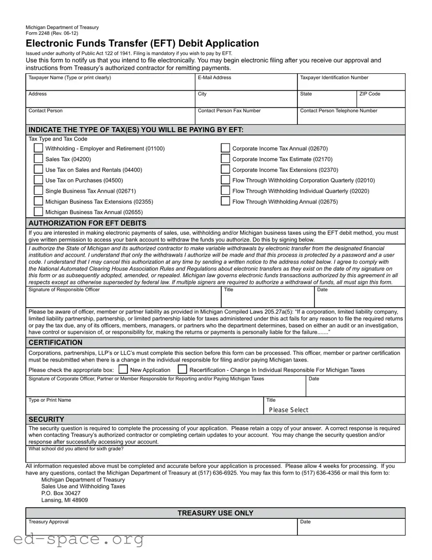 Blank Michigan 2248 PDF Form