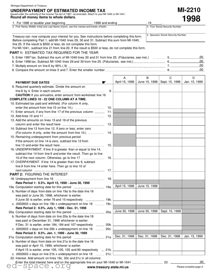 Blank Michigan Mi 2210 PDF Form