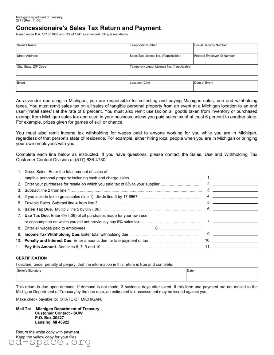 Blank Michigan 2271 PDF Form