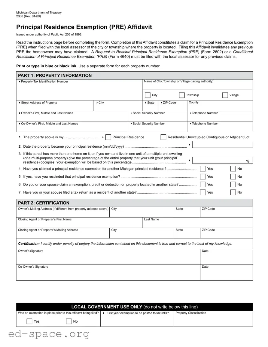 Blank Michigan 2368 PDF Form