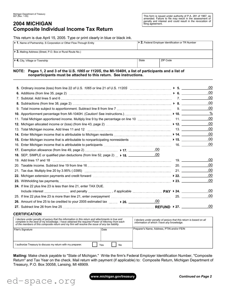 Blank Michigan 807 PDF Form