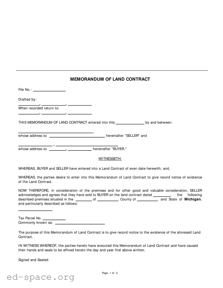 Blank Land Contract Michigan PDF Form