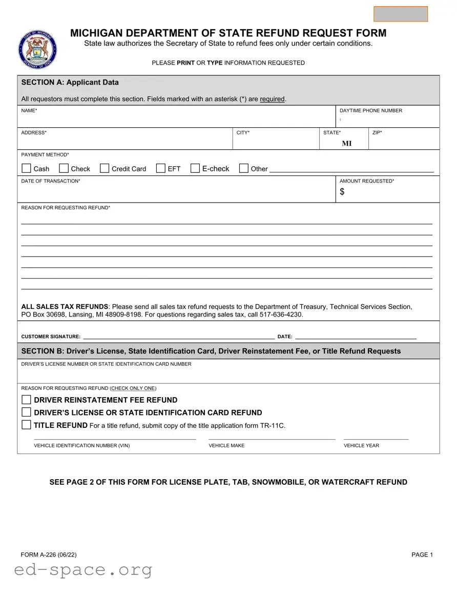 Blank Michigan A 226 PDF Form