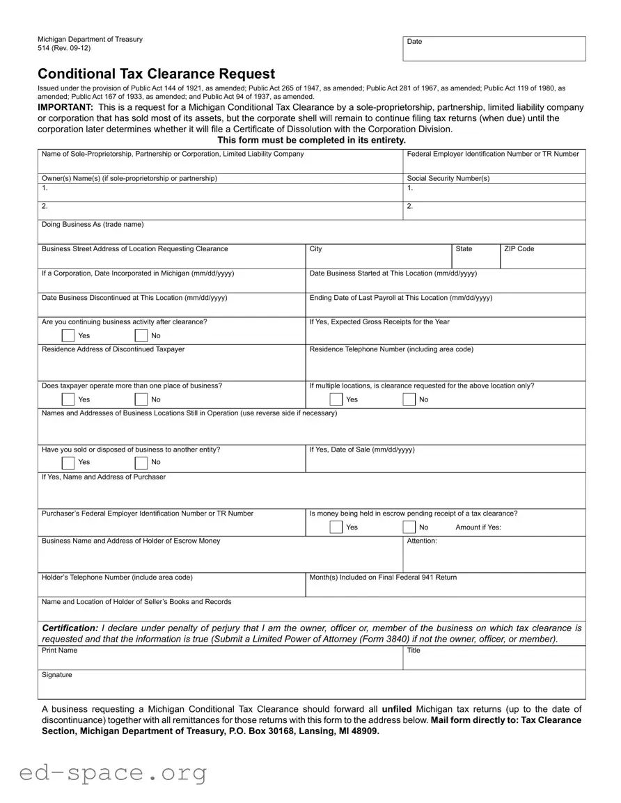 Blank Michigan 514 PDF Form