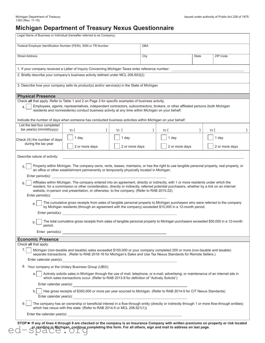 Blank Michigan 1353 PDF Form