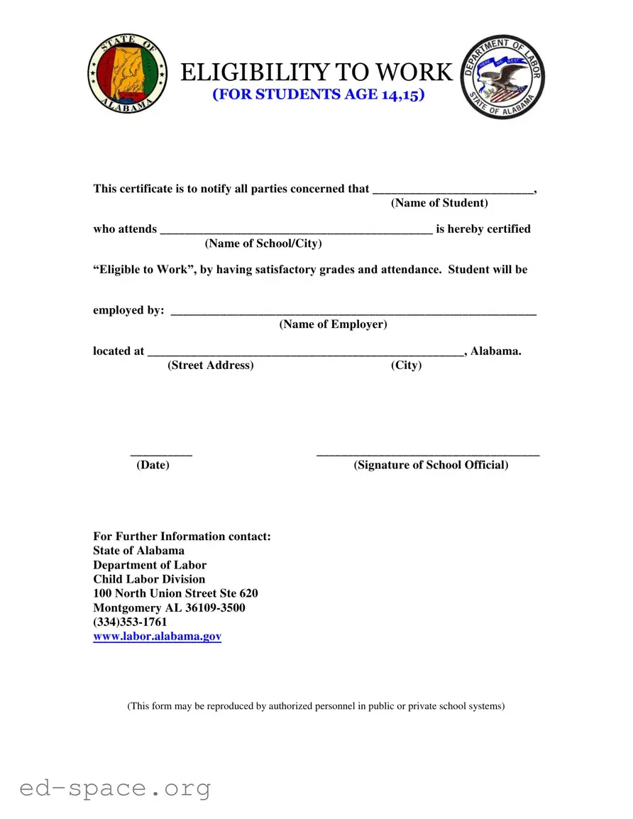 Blank Eligibility Work Alabama PDF Form