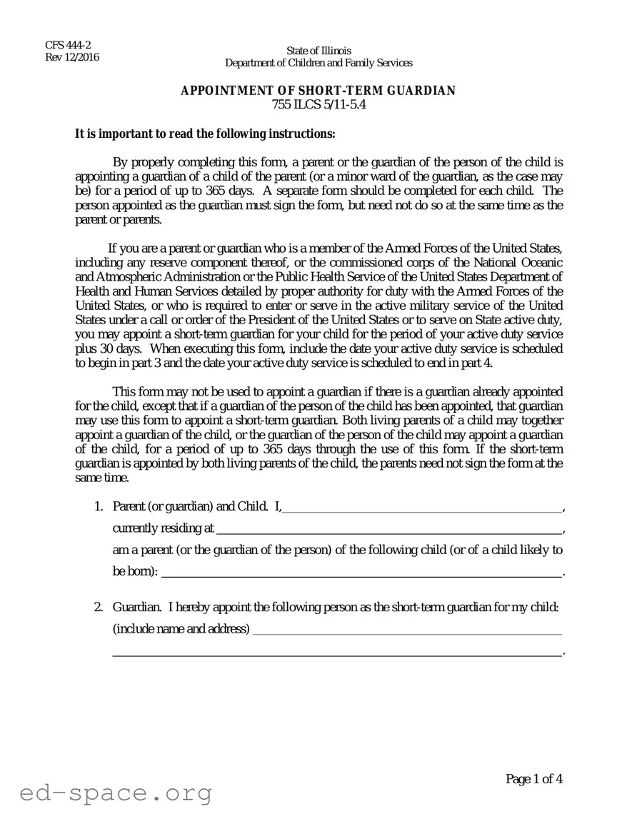Blank Illinois Appointment Short Term Guardian PDF Form
