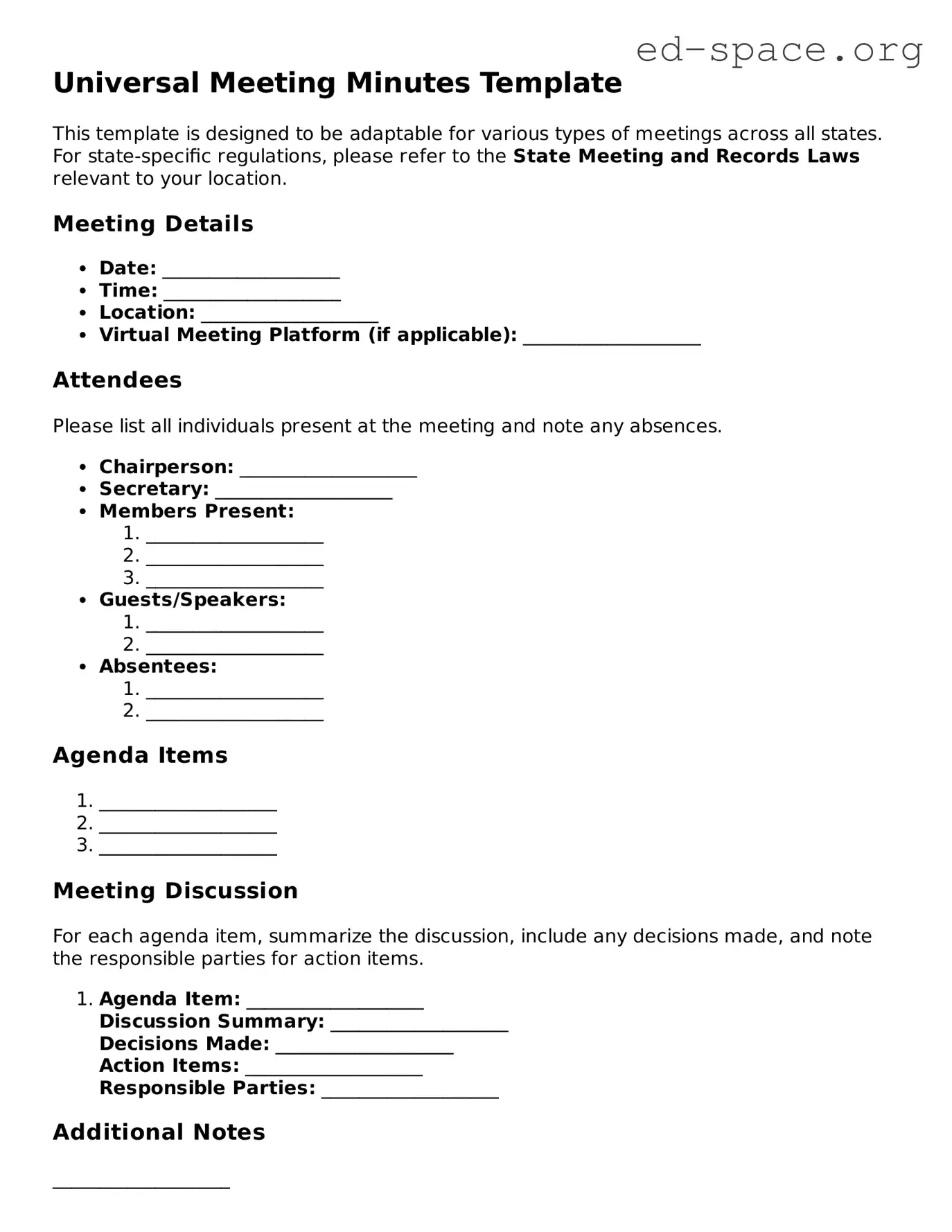 Fillable Meeting Minutes Template