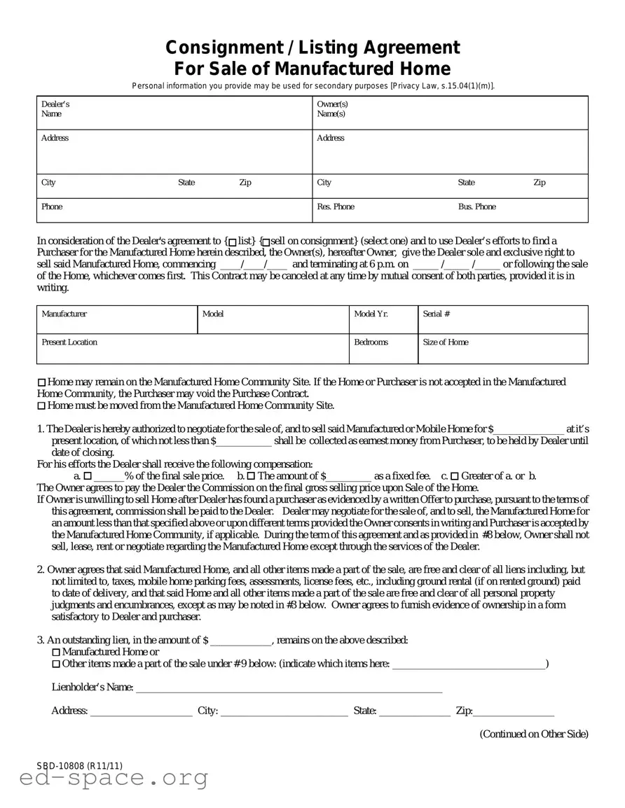 Blank Mobile Home Listing Agreement PDF Form