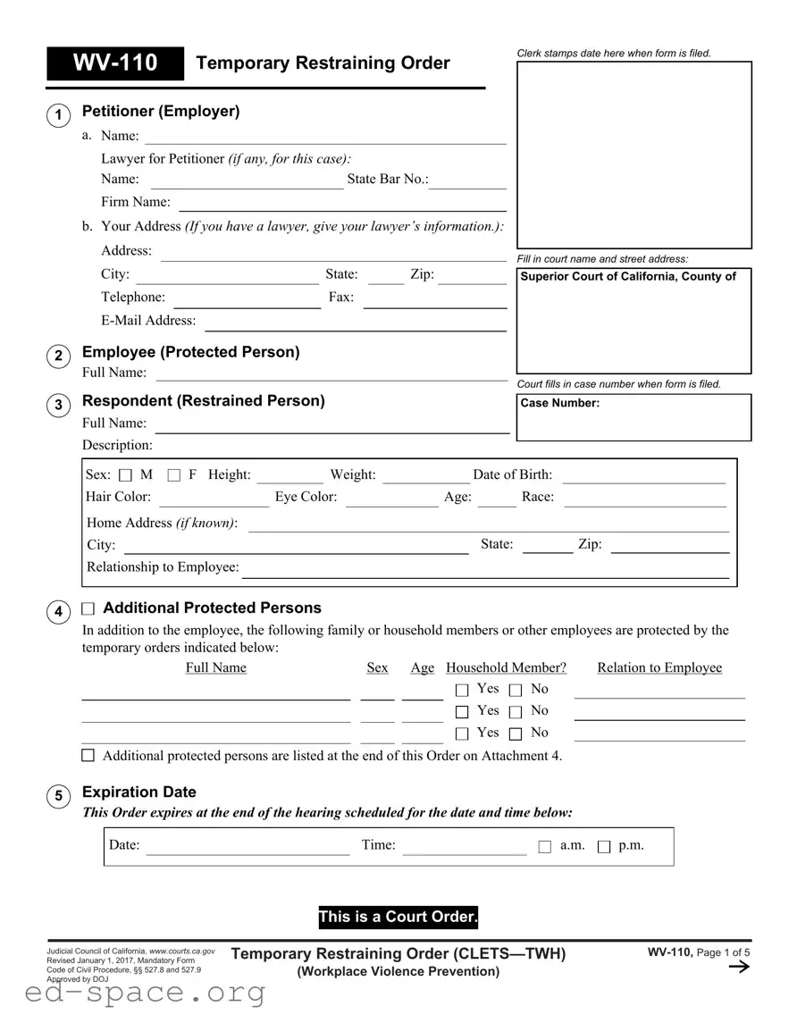 Blank Fake Restraining Order PDF Form
