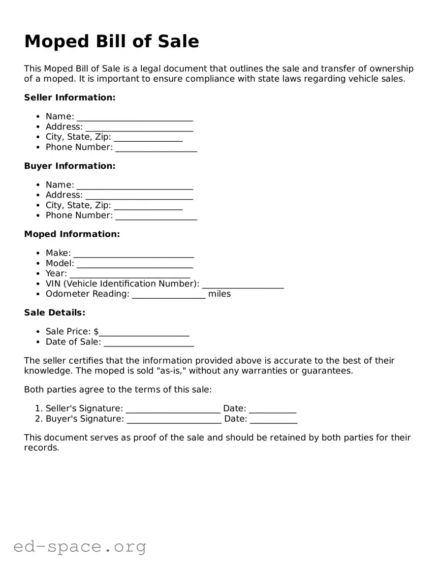 Fillable Moped Bill of Sale Template