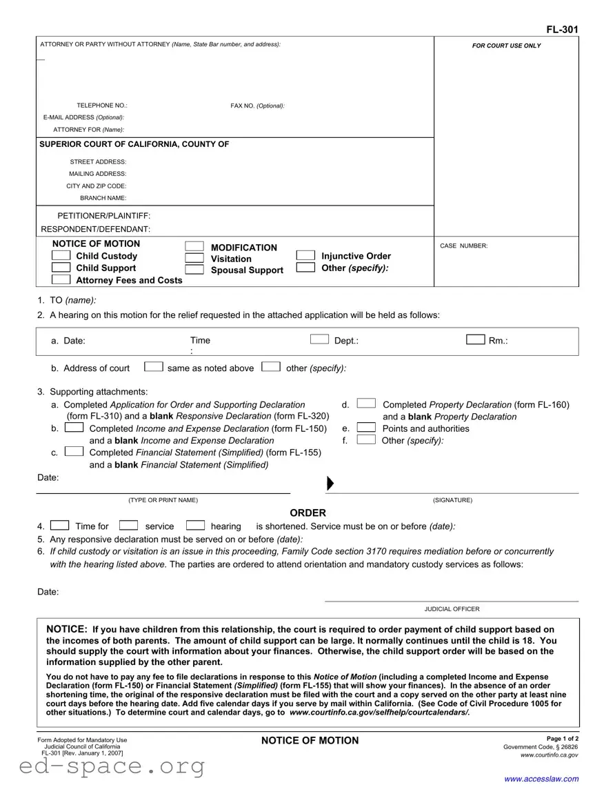 Blank California Fl 301 PDF Form