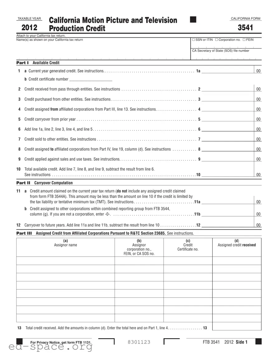 Blank California 3541 PDF Form