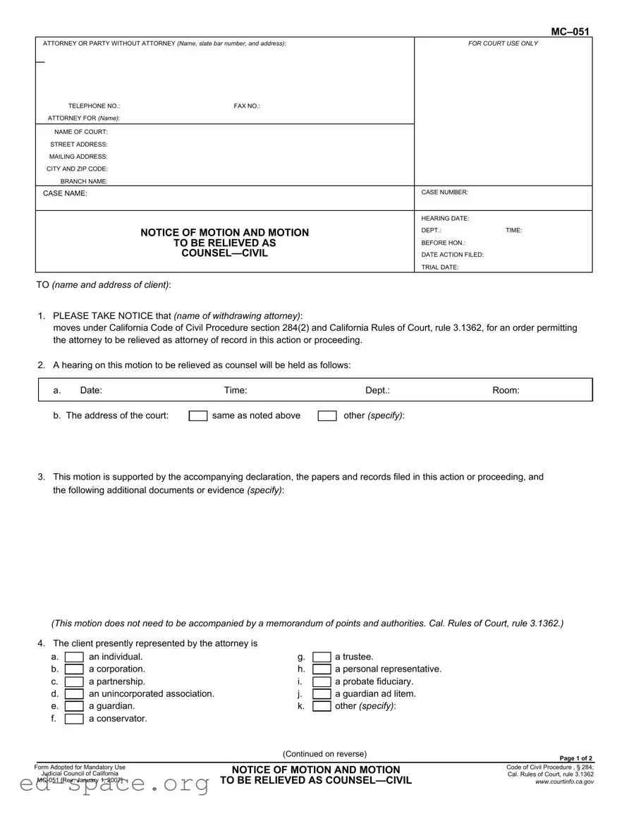 Blank California Motion PDF Form